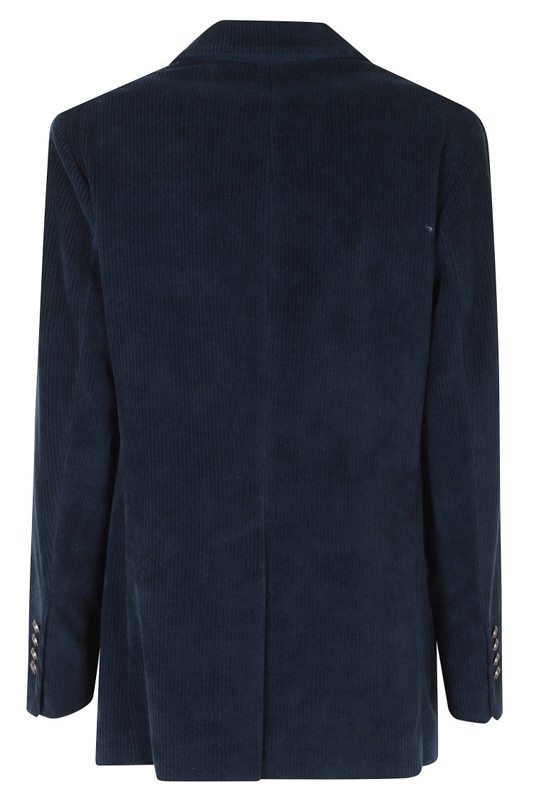 Circolo 1901 Blue Double-Breasted Corduroy Cotton-Blend Blazer