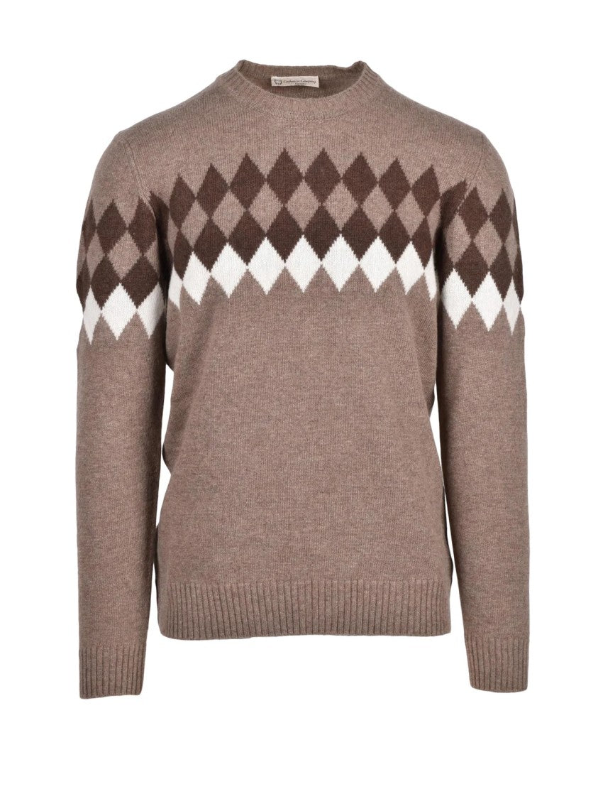 Cashmere Company P. Argyle Pattern Cashmere Blend Crew Neck Sweater