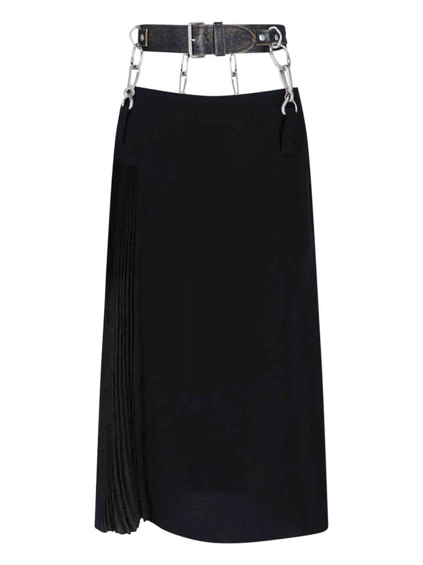 Prada Pleated Midi Skirt With Belt – Black