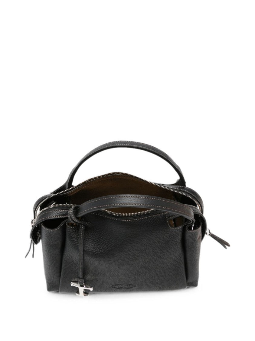 Tod's Black Structured Calfskin Detachable Strap Handbag