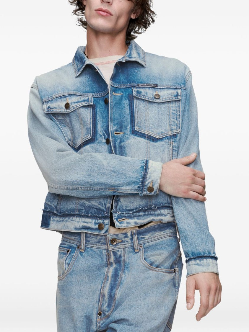 Maison Margiela Cropped Denim Jacket With Classic Collar And Distressed Finish