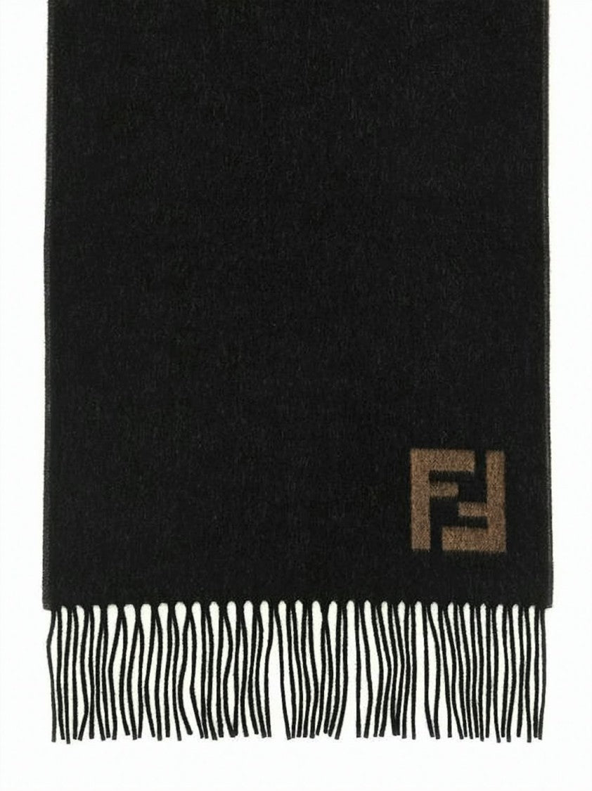 Fendi Dual-Tone Wool And Cashmere Fendi Scarf With Fringed Edges