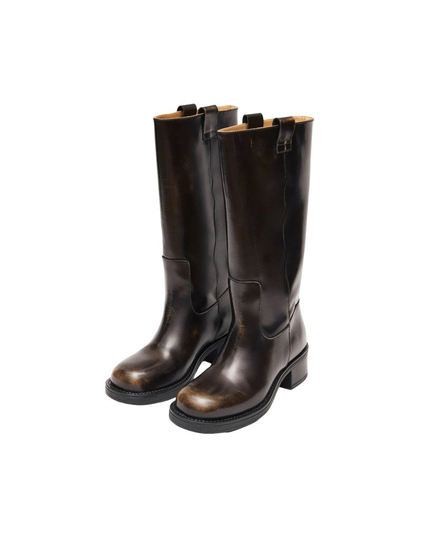 Alohas Mid-Calf Structured Boots In Aged Brown Leather