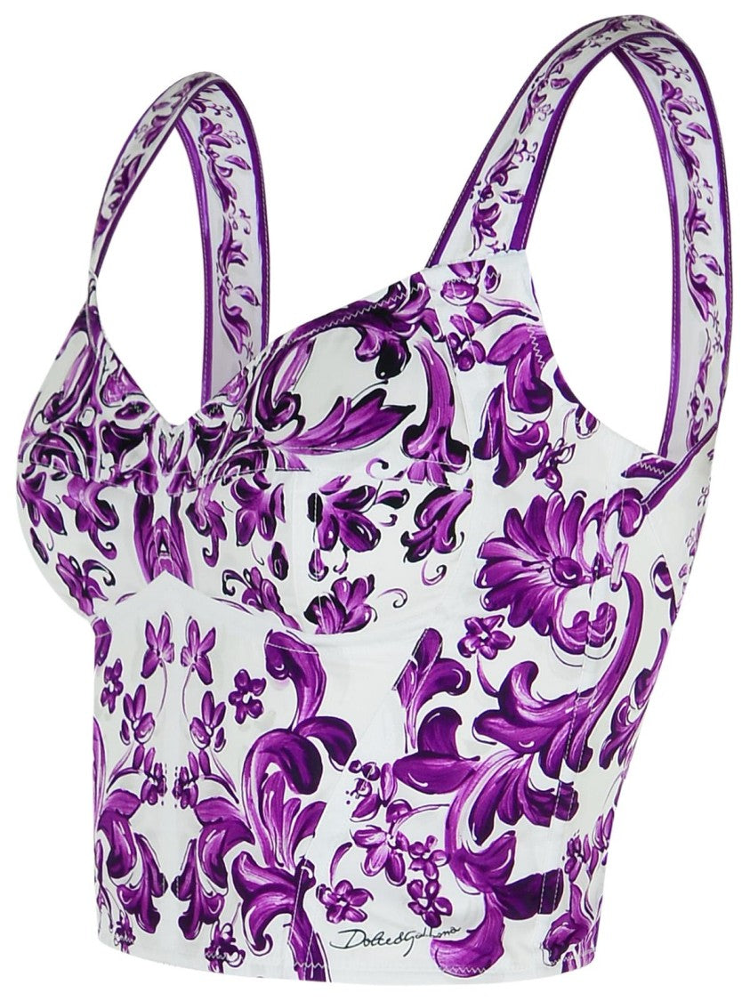 Dolce & Gabbana Majolica Print Cotton Blend Bustier