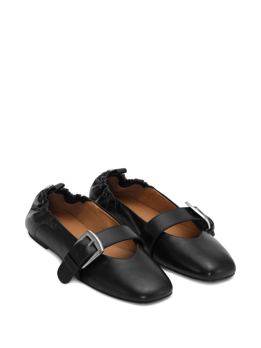 Ganni Pointed-Toe Ballerina Flats With Buckle Detail