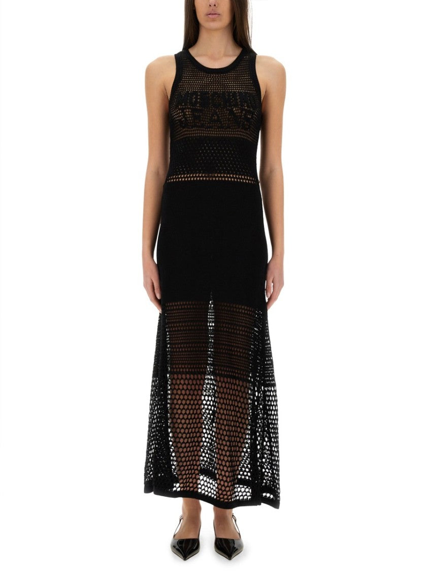 Moschino Open-Knit Maxi Dress With Signature Logo