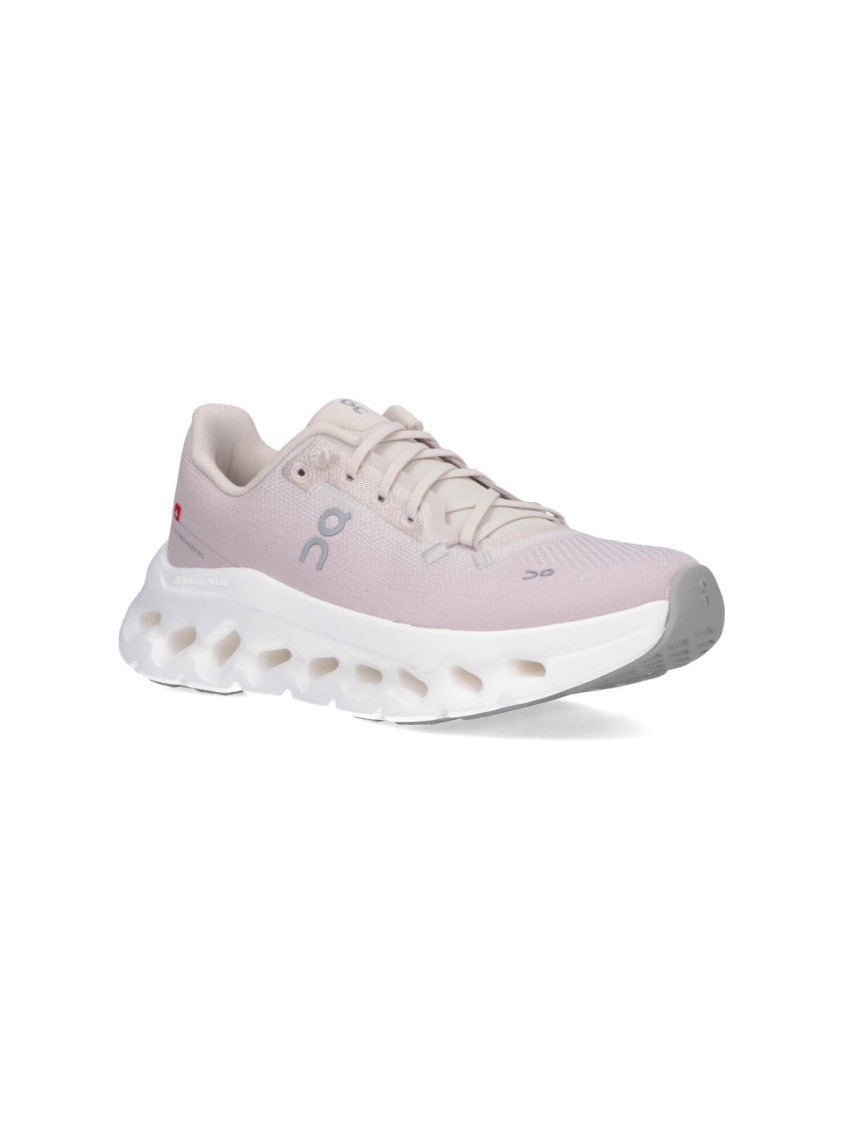 On Soft Pink Fabric Sneakers With Contrasting Embroidered Logos