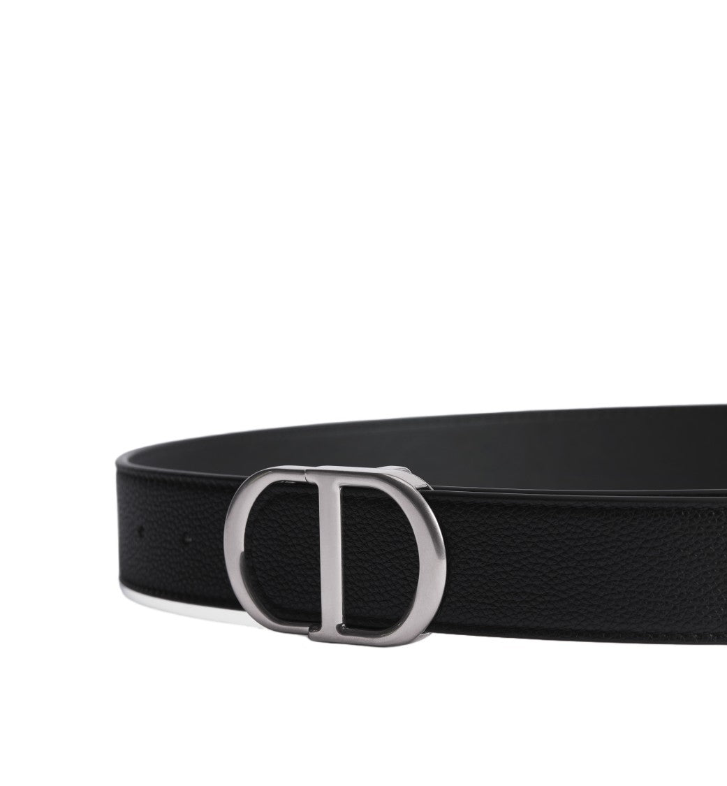 Christian Dior Textured Polished Silver-Tone Initials Leather Belt