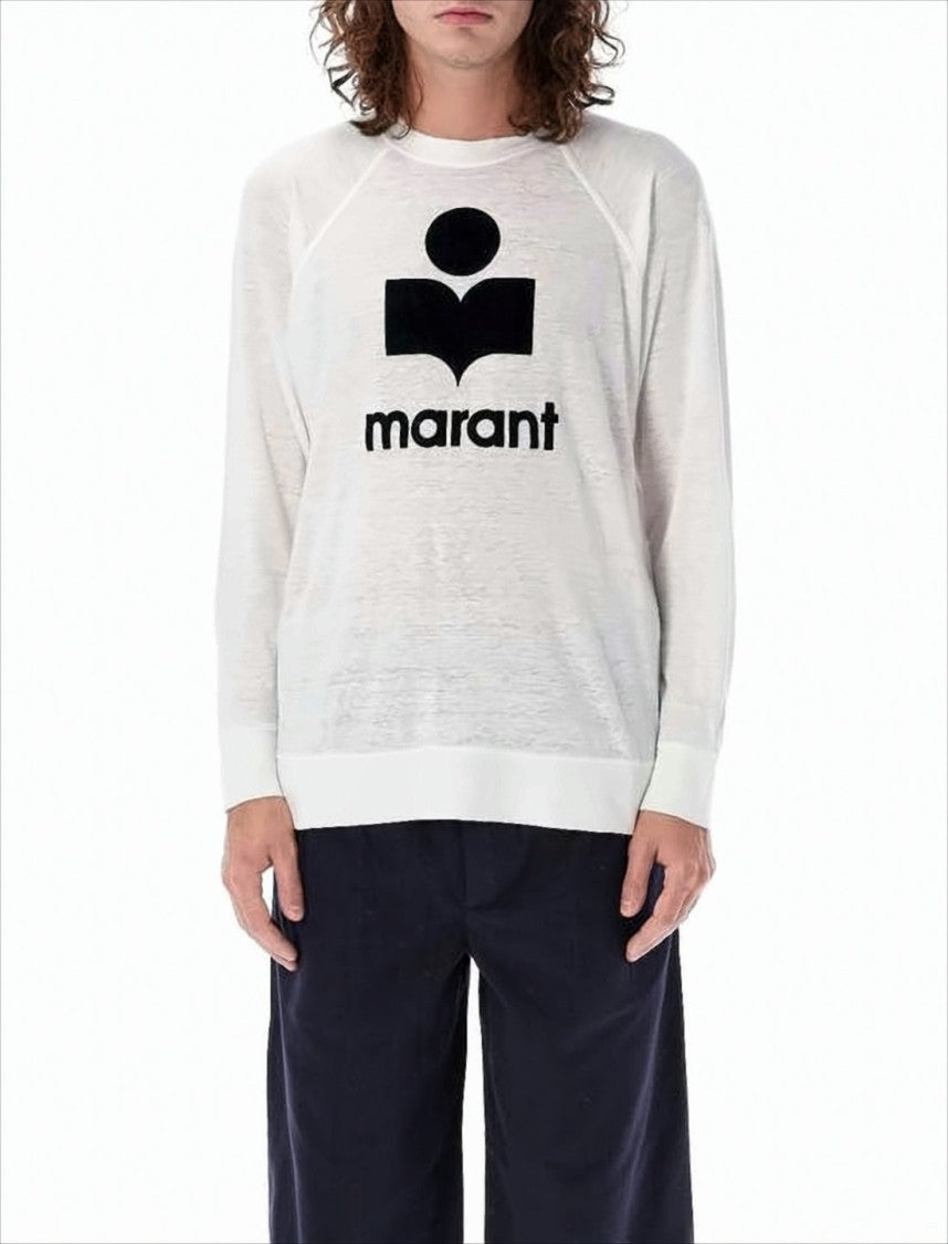 Isabel Marant Relaxed-Fit Linen Long-Sleeve T-Shirt With Bold Graphic Logo
