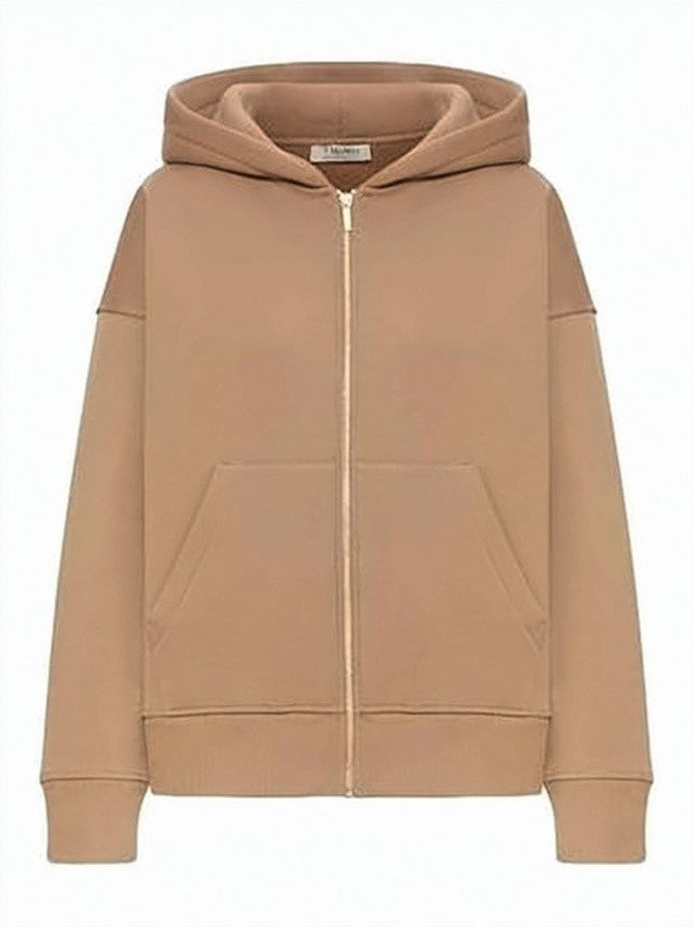 Max Mara Minimalist Brown Zip-Up Hoodie With Relaxed Fit