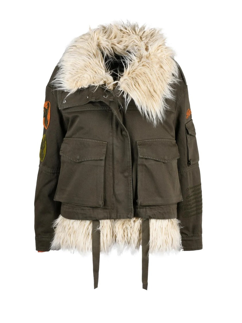 Dondup Military Green Quilted Lined Removable Fur Canvas Jacket