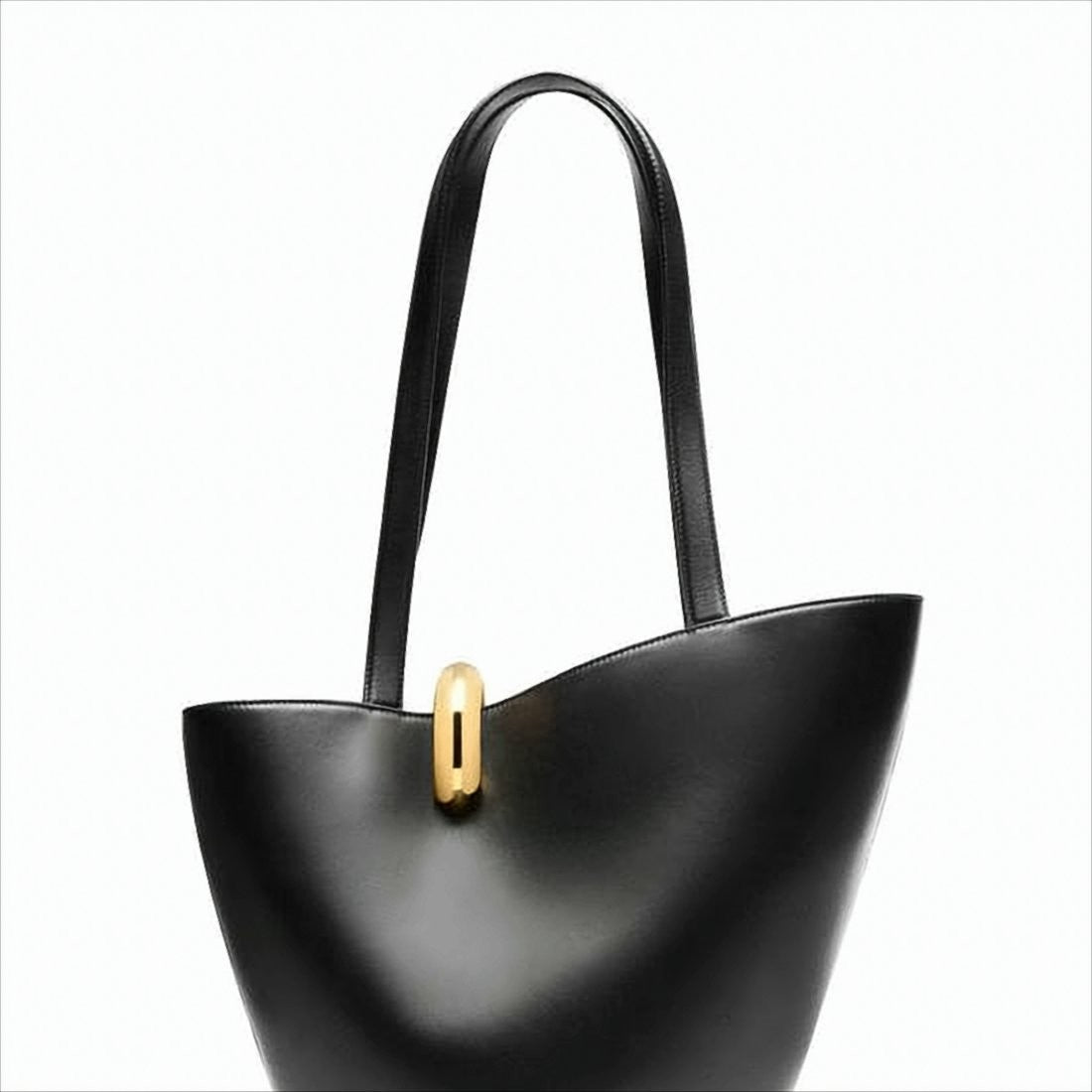 Jacquemus Structured Black Leather Shoulder Bag With Gold Hardware