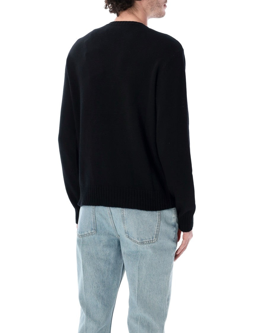 Valentino Garavani Embroidered Black Wool Jumper With Crew Neck