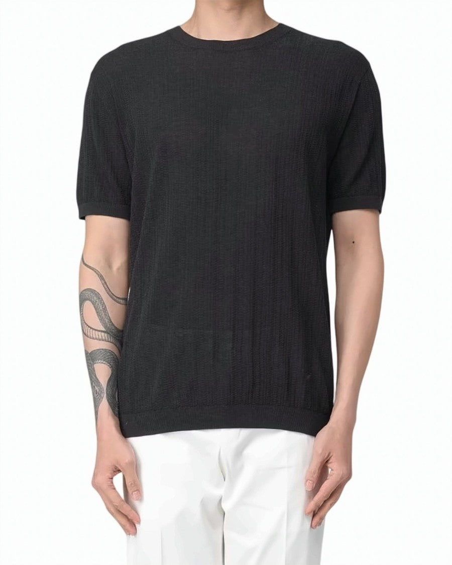 Emporio Armani Structured Knit Ribbed Crewneck T Shirt