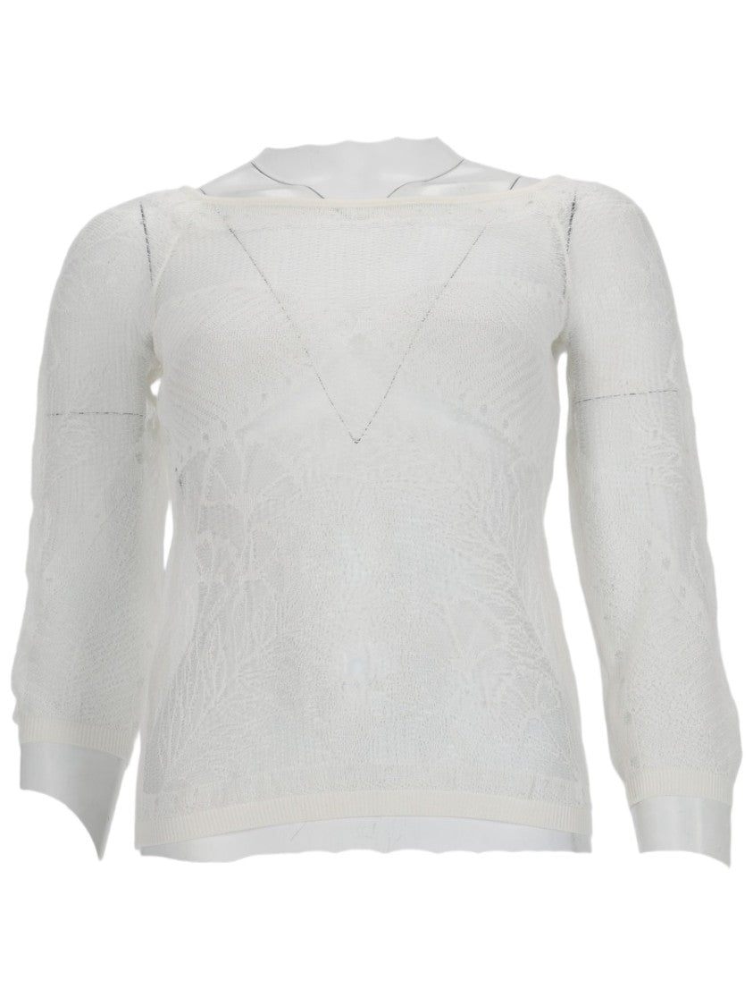 Alberta Ferretti Viscose Net Knit Top With Floral Patterns And Puff Sleeves