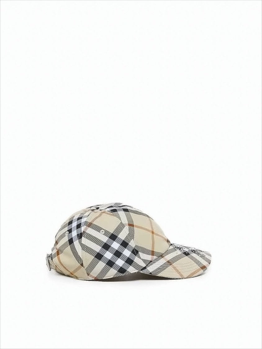 Burberry Beige Plaid Baseball Cap With Curved Brim