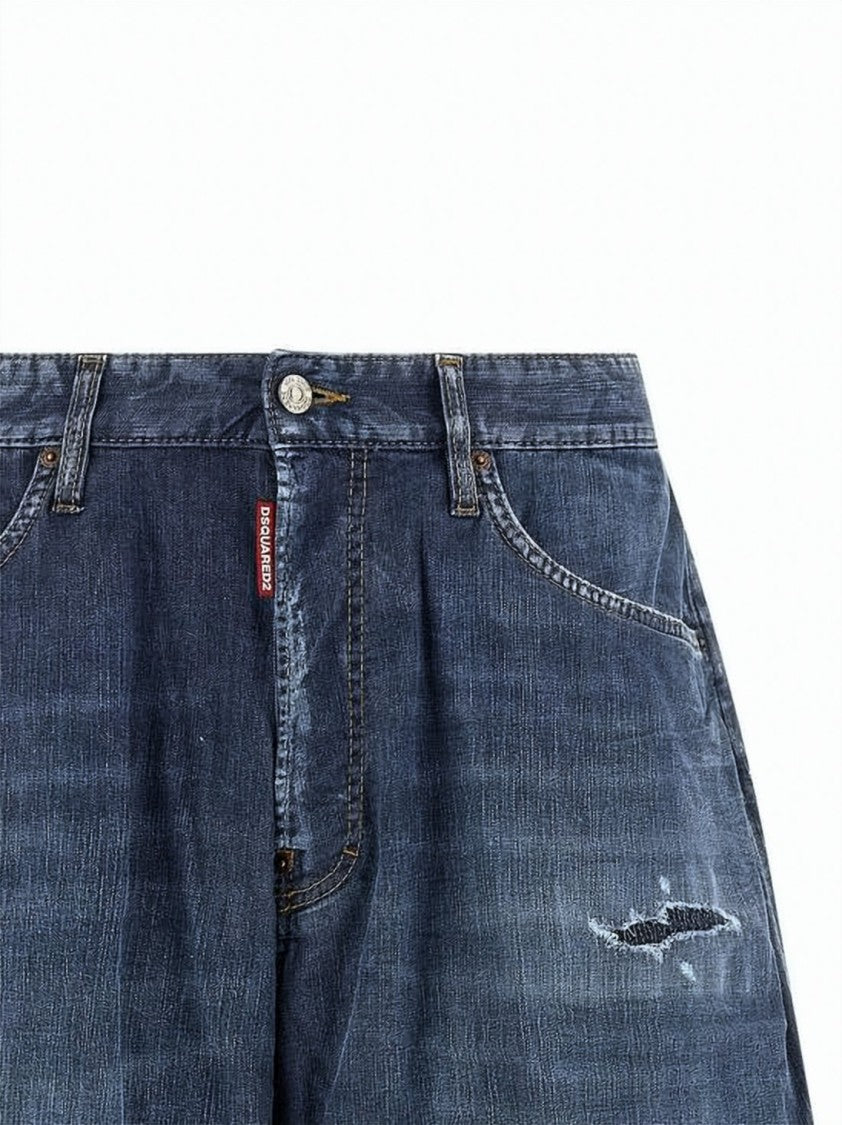 Dsquared2 Blue Distressed Relaxed Fit Denim Shorts