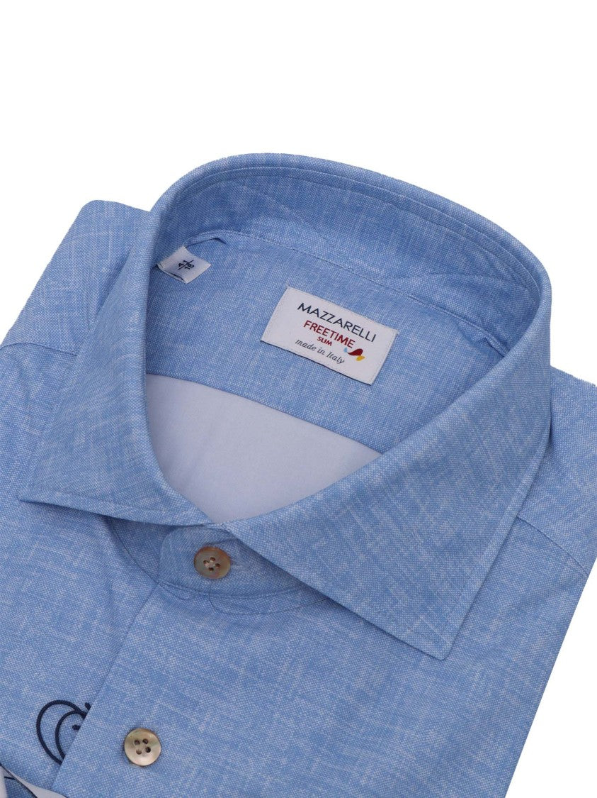 Mazzarelli Camicie Light Blue Melange Stretch Shirt