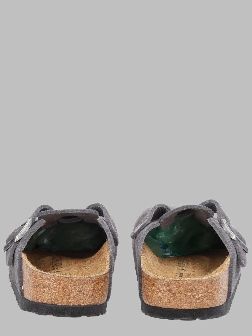 Birkenstock Grey Suede Contoured Footbed Leather Sandals