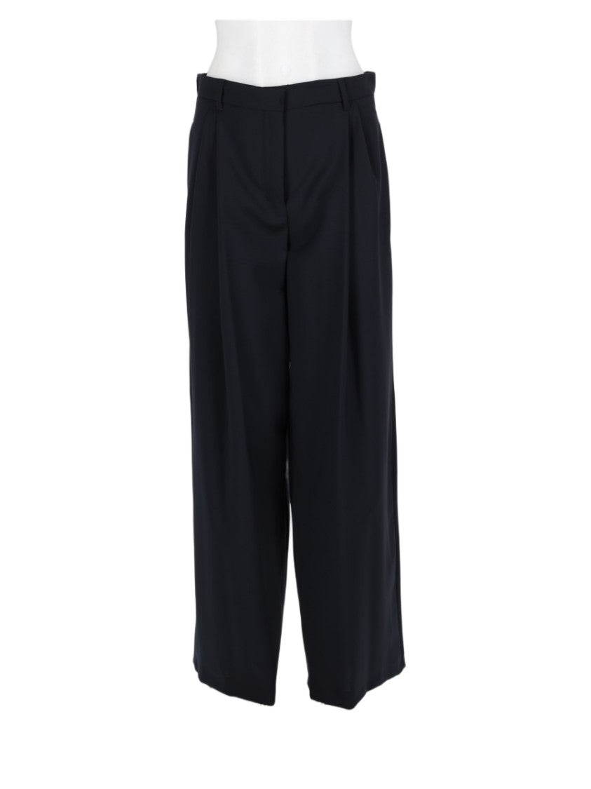 Max Mara Blue Pleated High-Waisted Virgin Wool Wide-Leg Pants