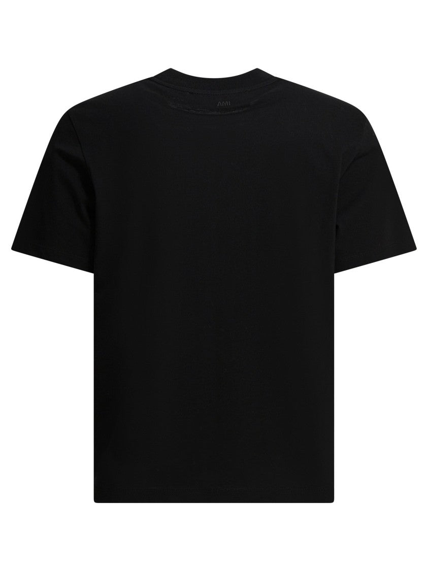 Ami Paris Relaxed Fit Black T-Shirt With Subtle Logo Detailing