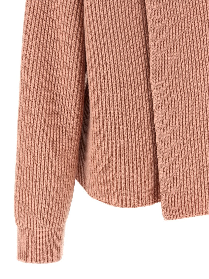 Jil Sander Medium Weight Ribbed Crewneck Sweater With Asymmetrical Hem