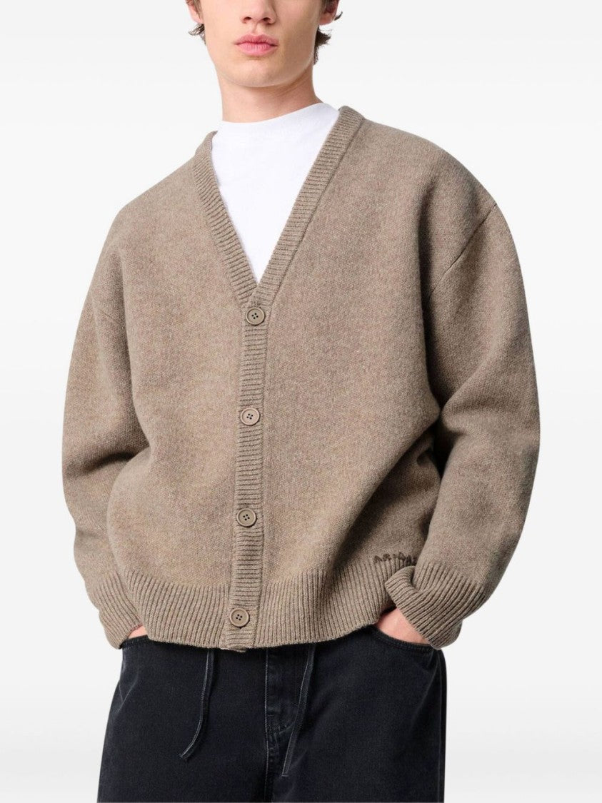 Axel Arigato Relaxed Fit V-Neck Wool Cardigan With Embroidered Logo