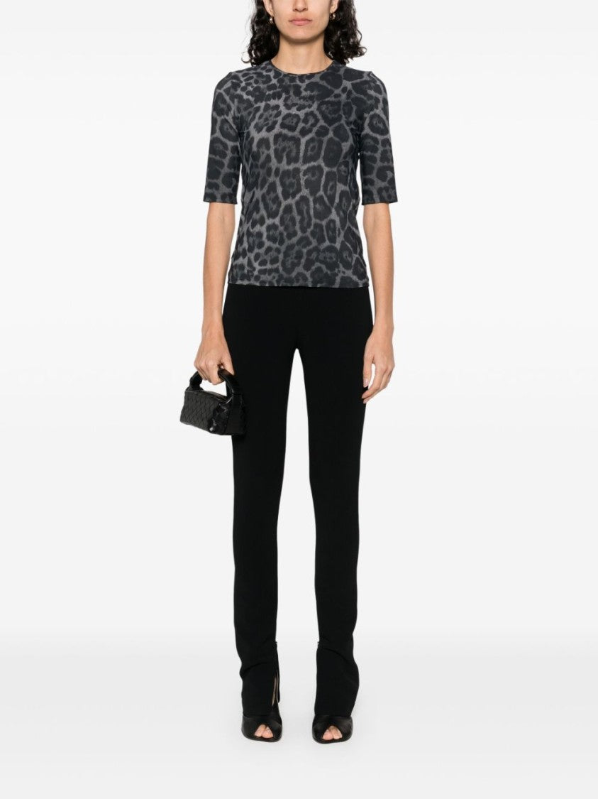 Stella Mccartney Leopard Print Short Sleeve Top With Classic Crew Neck