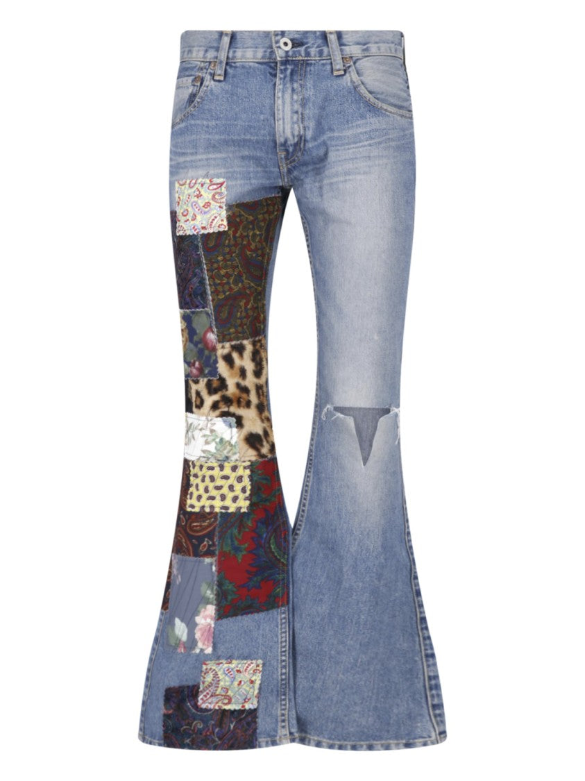 Junya Watanabe Multicolor Patchwork Distressed Denim Flared Jeans