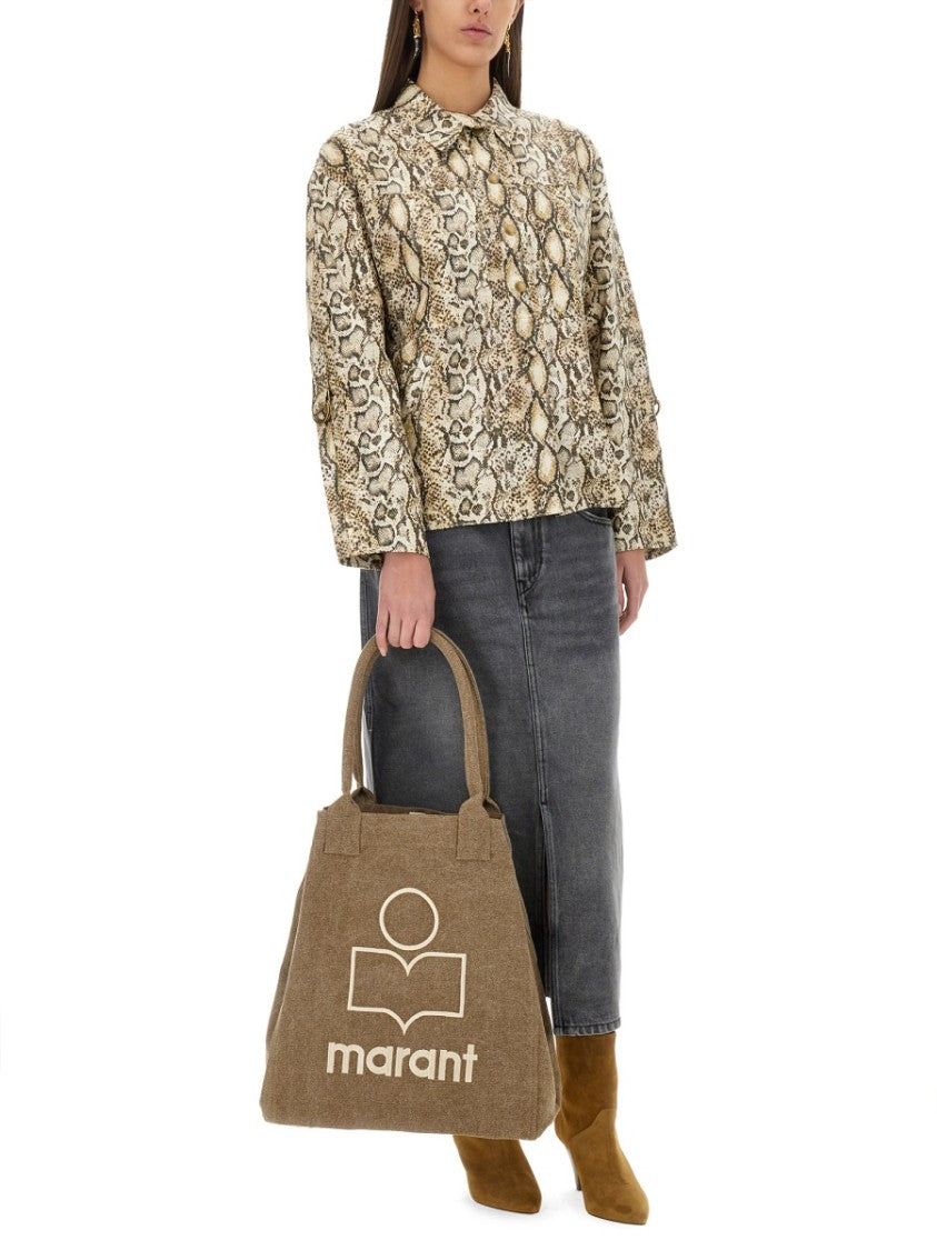 Isabel Marant A-Line Grey Midi Skirt With Faded Denim Look