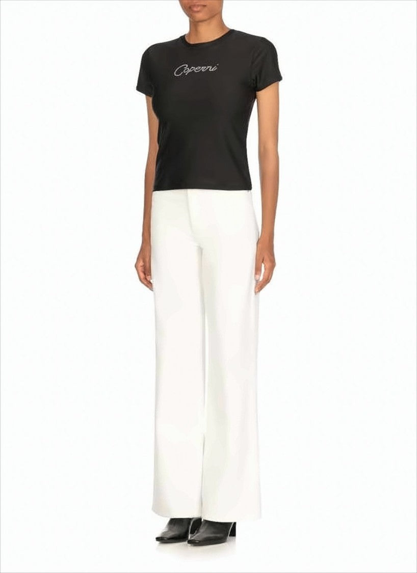 Coperni Fitted Black Short-Sleeve Top With Crystal-Embellished Logo