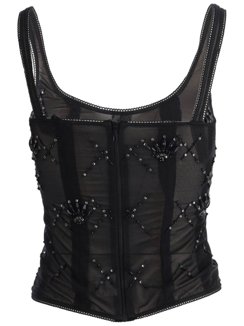 Ianira Meda Black Embroidered Lycra-Blend Tank Top