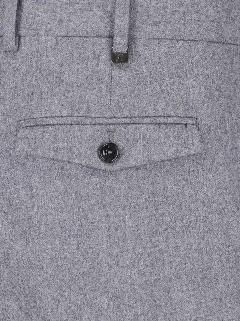 Pt Torino Grey High-Waisted Pleated Wool-Cashmere Formal Pants