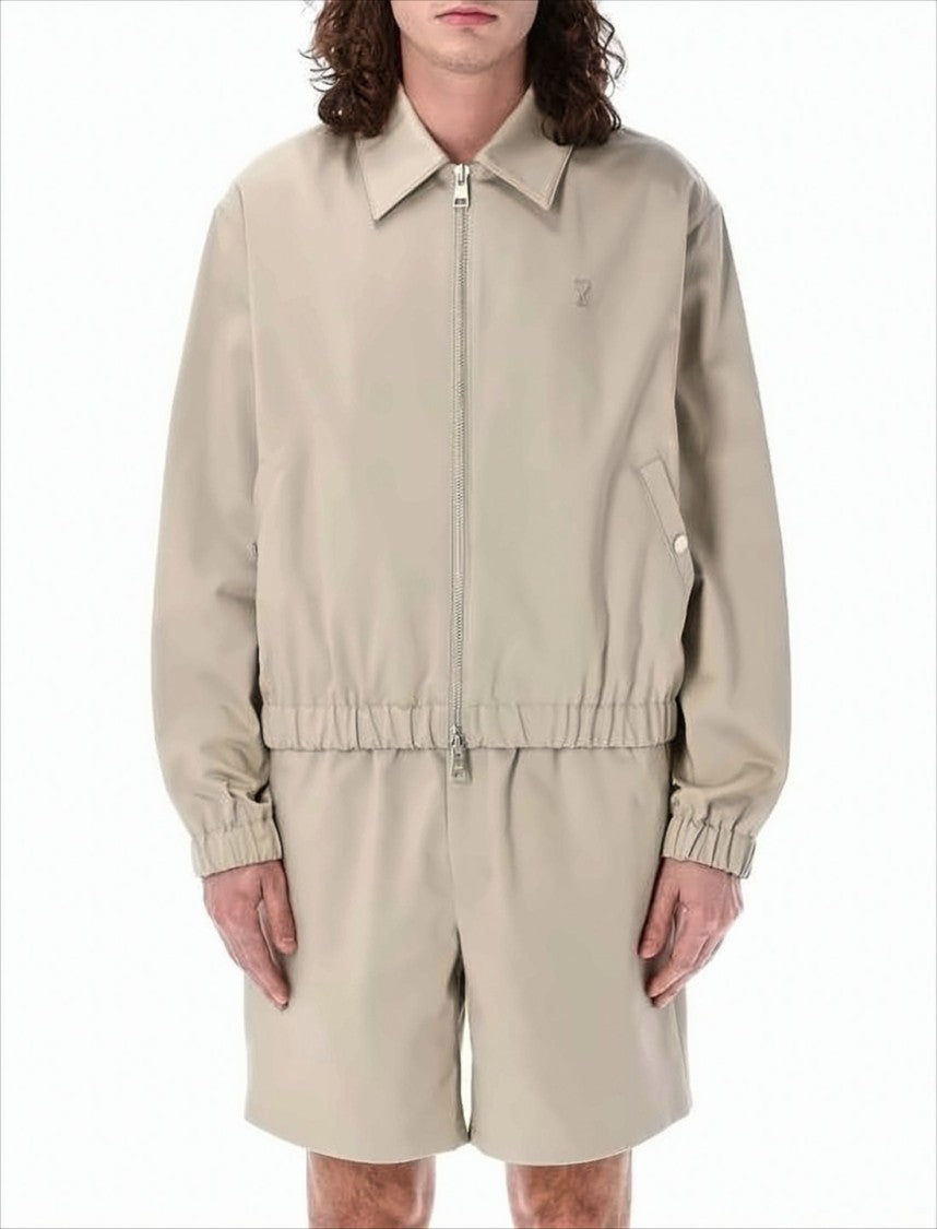 Ami Beige Zipper Jacket With Subtle Logo