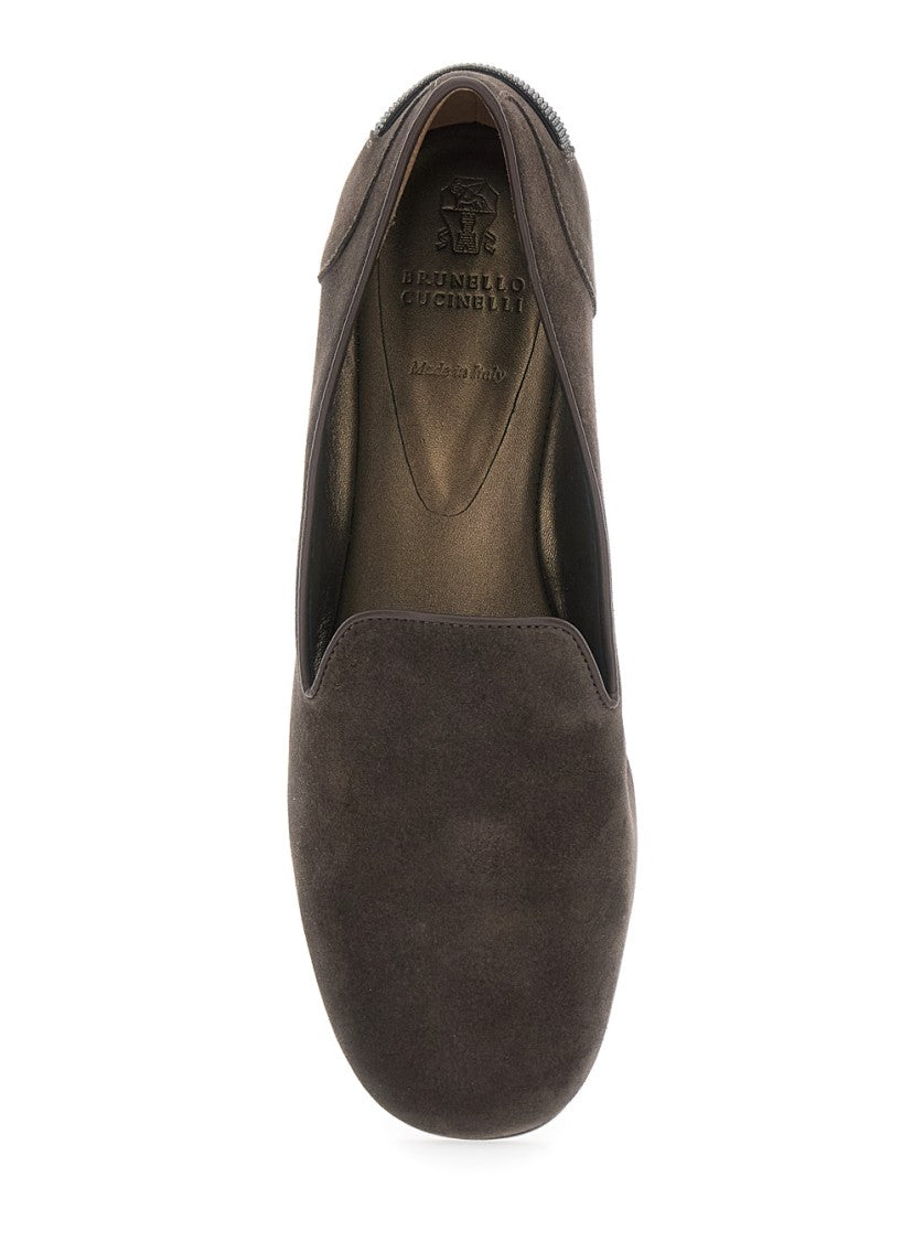 Brunello Cucinelli Brown Suede Slip-On Loafers