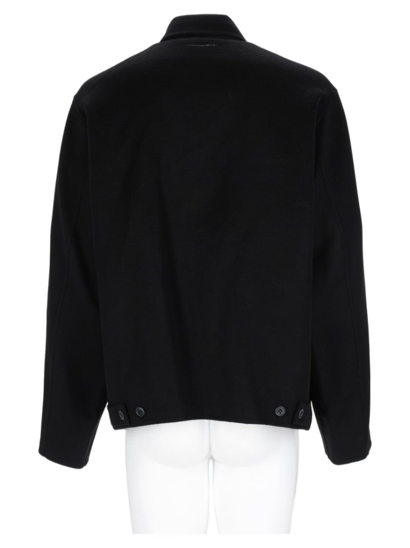 Mm6 By Maison Margiela Wool Black Jacket With Classic Collar And Zippered Pockets