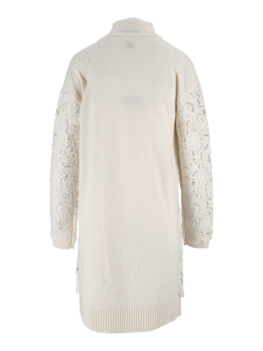 Ermanno Scervino Long-Sleeve Floral Lace Overlay Midi Dress
