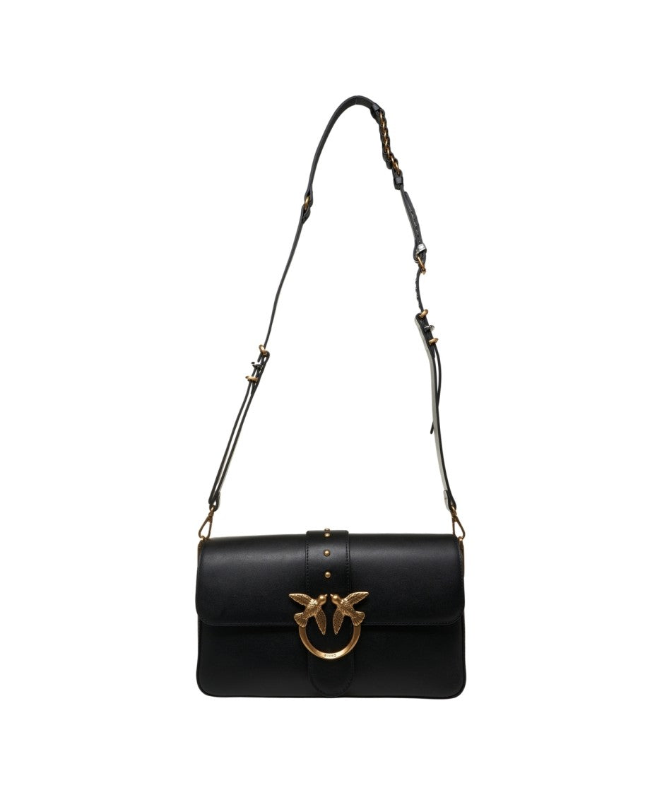 Pinko Crossbody Bag In Nero Leather With Gold-Tone Clasp