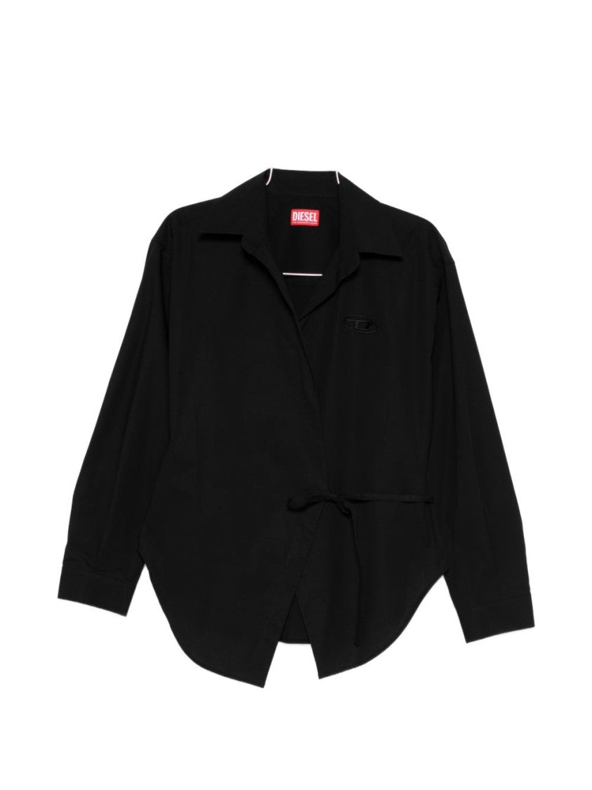Diesel Black Tonal Logo Tie Collared Top
