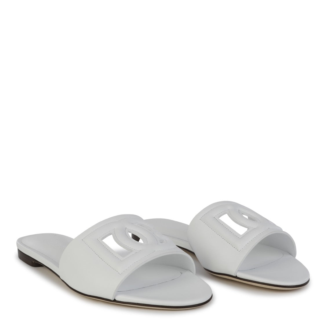 Dolce & Gabbana White Leather Cut-Out Detail Flats