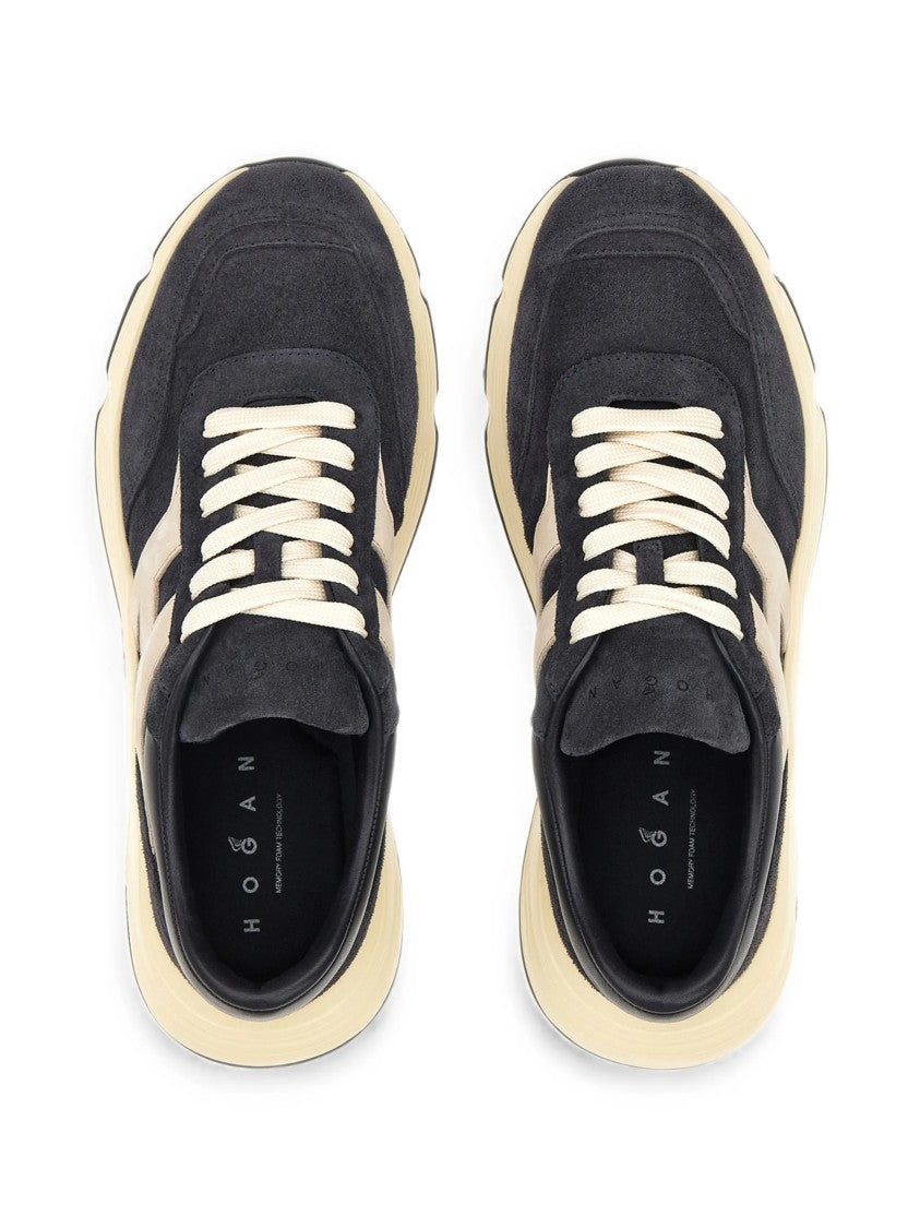 Hogan Sporty Black Sneakers With Cream Accents And Textured Sole