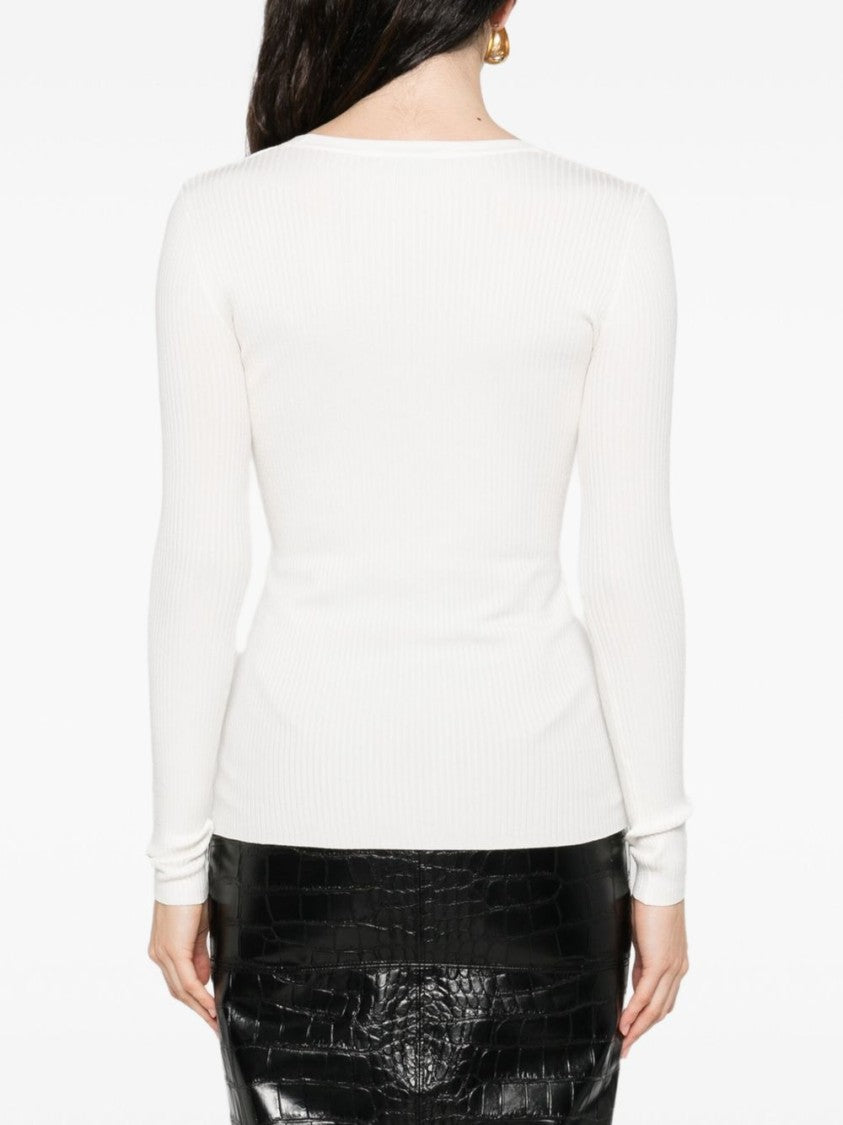 Elisabetta Franchi Ivory Fitted Ribbed Sweater
