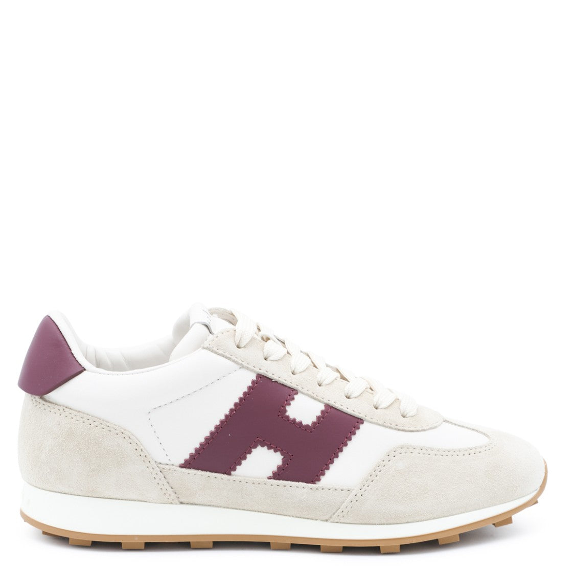 Hogan Light Beige Suede Sneakers With Bold Burgundy Accents