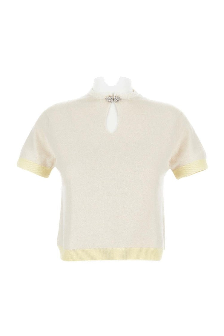 Barrie Knitted Wool Top With Rhinestone Brooch