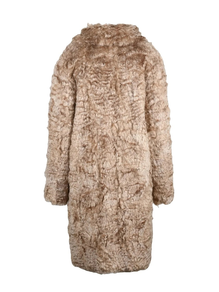 Becagli Beige Curly Mohair Wool-Blend Double-Breasted Coat