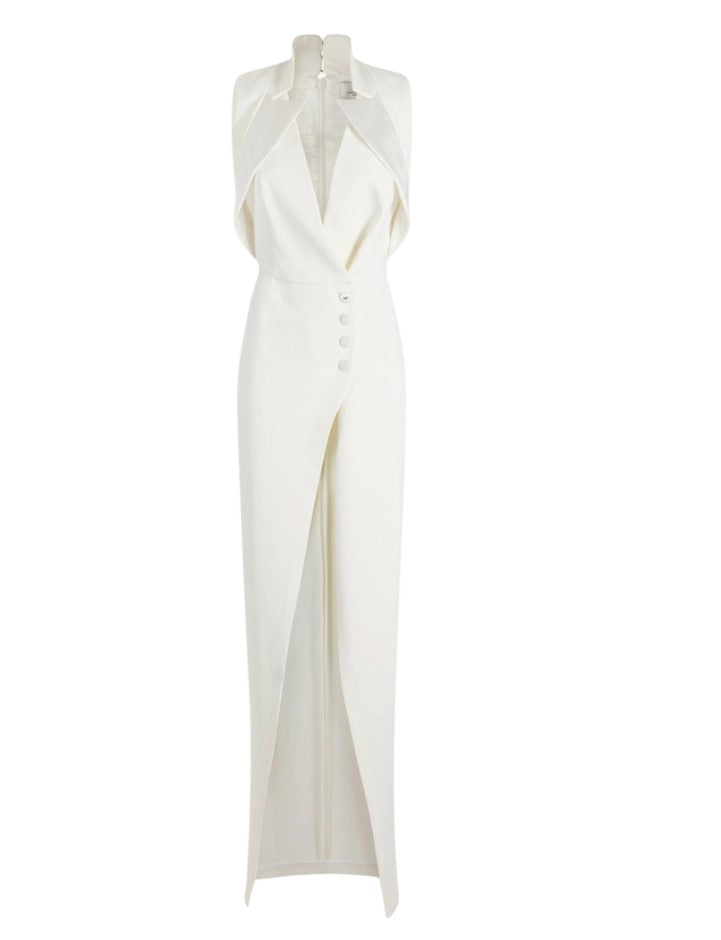Elisabetta Franchi Lightweight Crepe Evening Dress With Inverted Satin Lapels