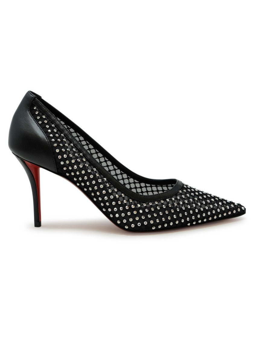 Christian Louboutin Black Strass Mesh Leather Apostropha 80 Pumps