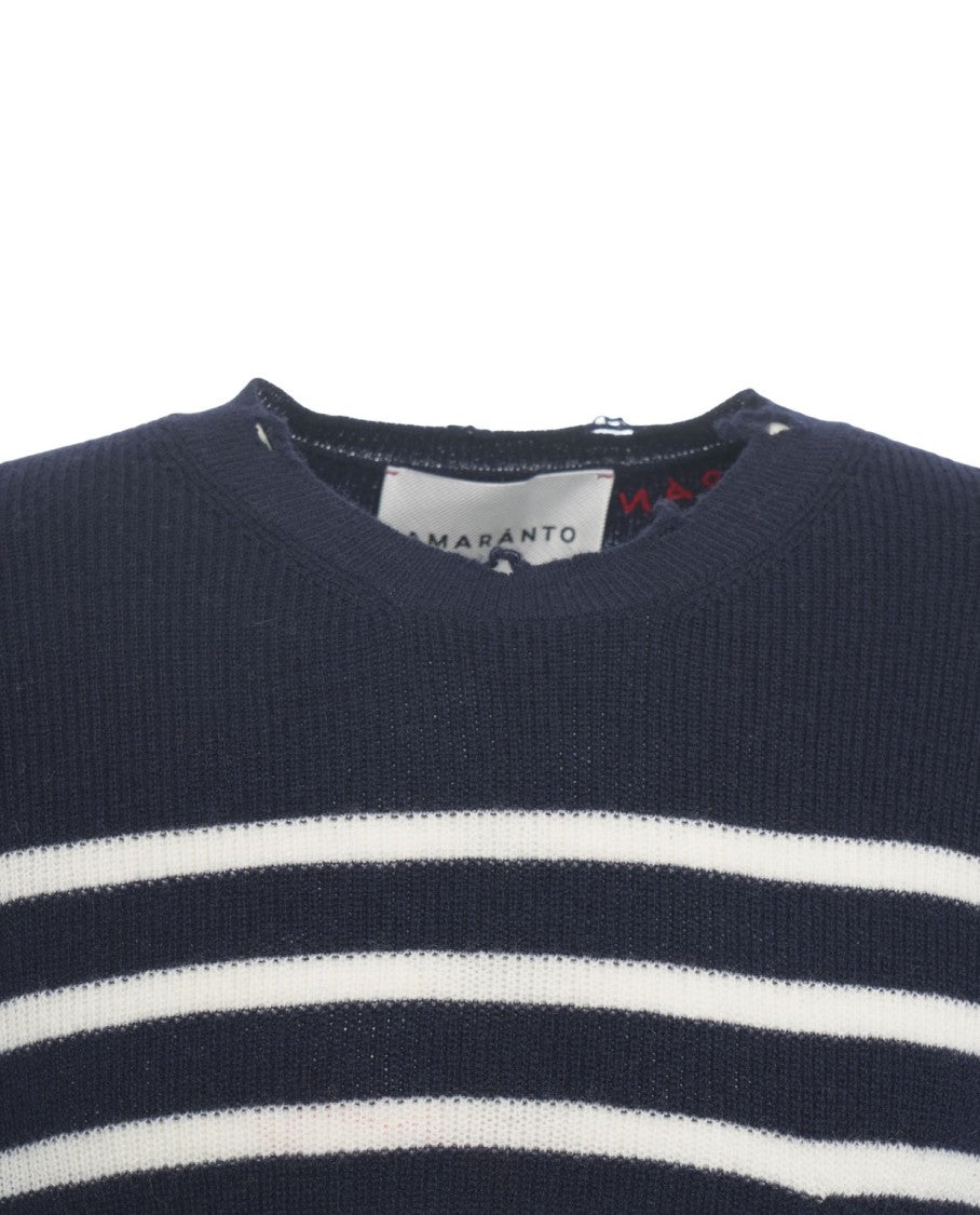 Amaranto Striped Wool Sweater With Fringed Hem And Cuffs