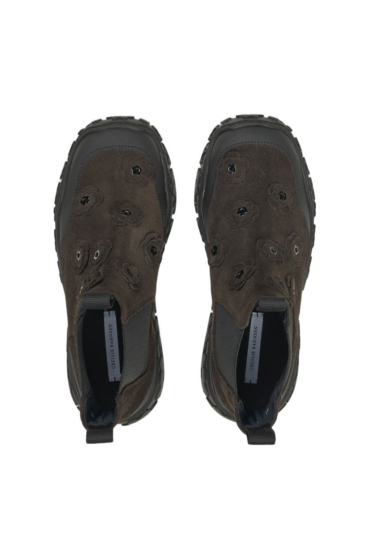 Cecilie Bahnsen Floral Appliqué Suede Chelsea Boots With Rubber Sole
