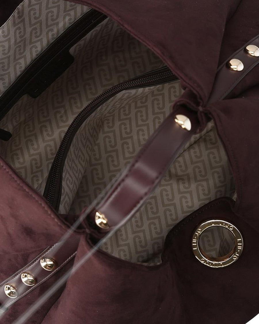 Liu Jo Red Aubergine Studded Microfiber Hobo Bag